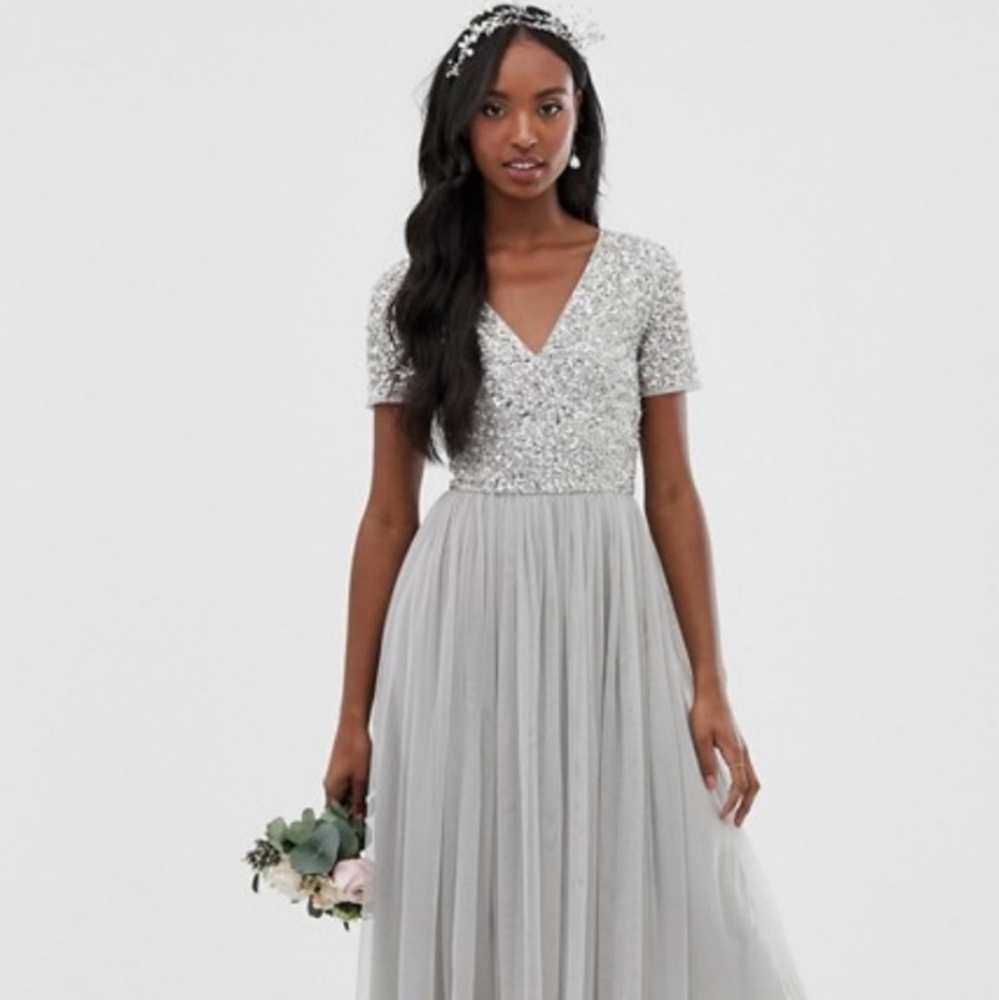 💙 asos maya deluxe premium short sleeve gown
